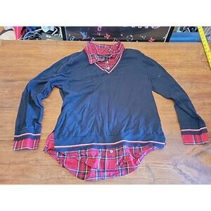 Tommy Hilfiger Women's Navy L Twofer V-Neck Long-Sleeve Sweater Dark Academia